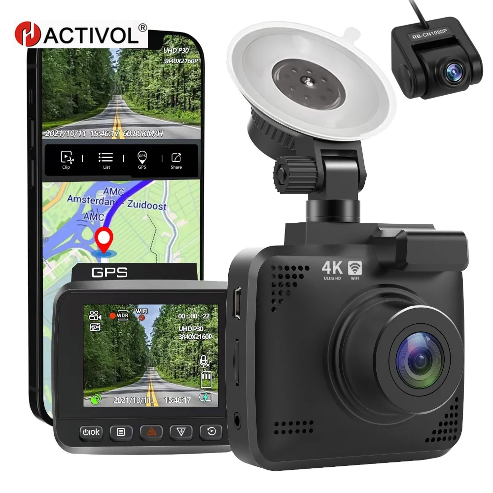 

4K Dash Cam Built in WiFi GPS Car Dashboard Camera Recorder with UHD 2160P 2." LCD 150 Wide Angle, WDR, Night Vision