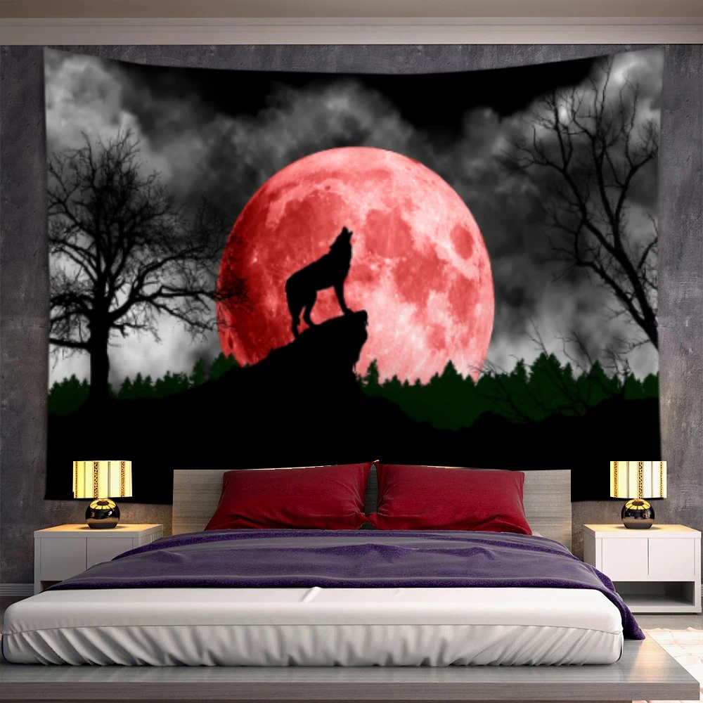 

Animal Tapestry Large Psychedelic Moon Wolf Wall Hanging Tropical Tapestries Wall Hanging Cloth Carpet Home Decor