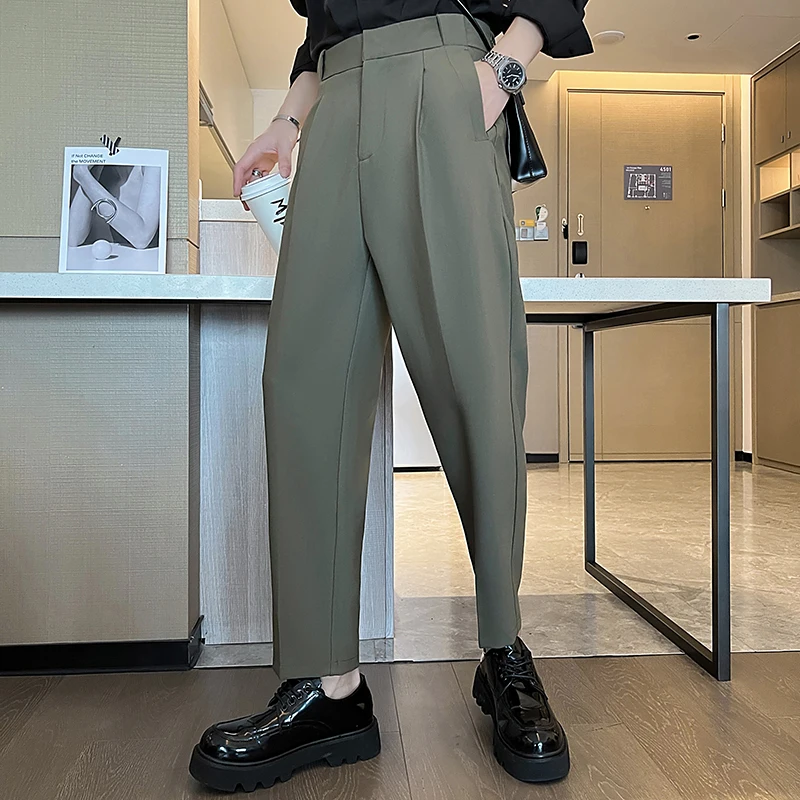 남성용 루즈 빈티지 발목 길이 바지, 비즈니스 캐주얼 통근자, 한국 스트리트웨어, 빈티지 세트 바지
