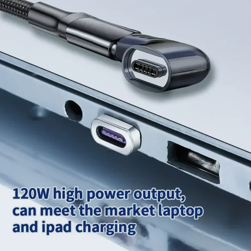 아이패드 프로 맥북용 고속 충전 케이블 직각 커넥터, 120W USB C 타입에서 C 타입 마그네틱 어댑터