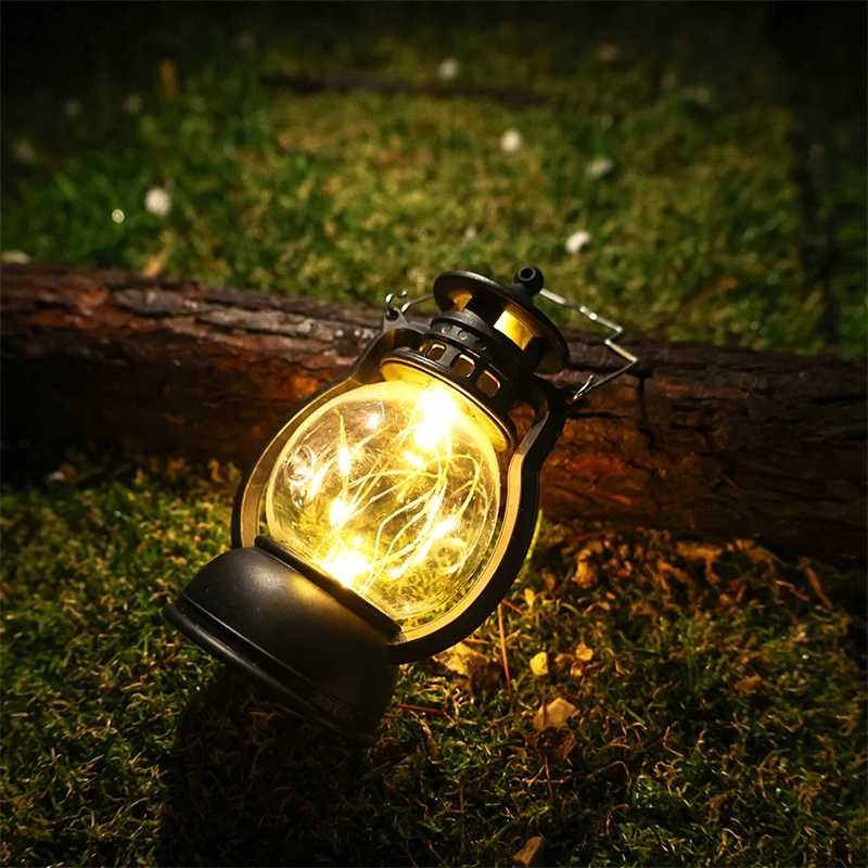 LED Retro Portable Lamp Outdoor Camping Lantern Dynamic Flame Light Battery Powered Tent Light Garden Decoration Night Lights