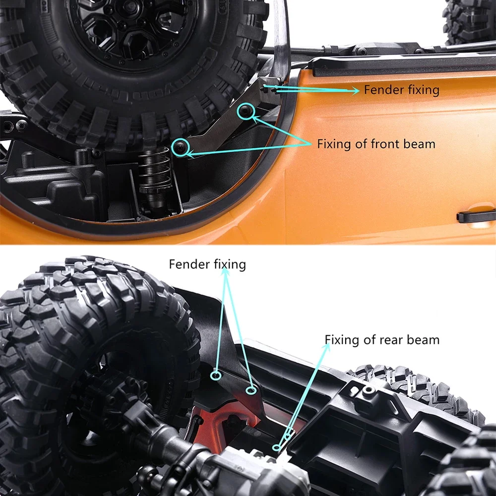 TRX4 고무 전면 및 후면 펜더, 마운팅 스텐트 포함, RC 자동차 Trx-4 디펜더, 포드 브롱코 시뮬레이션 바디 머드 플랩