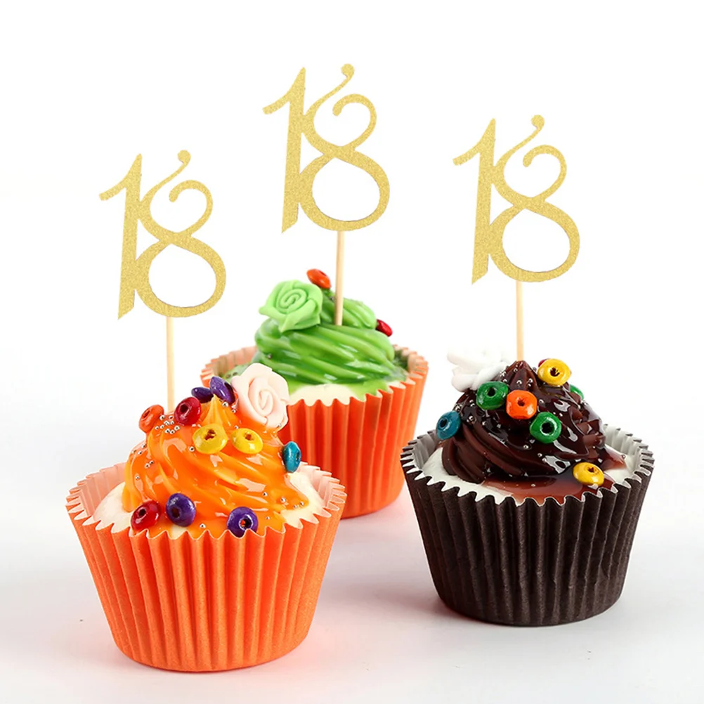 

Years Old Cake Toppers Cake Picks Cake Decoration Inserts Cake Picks Dessert Card Placard For Birthday Party (Golden)