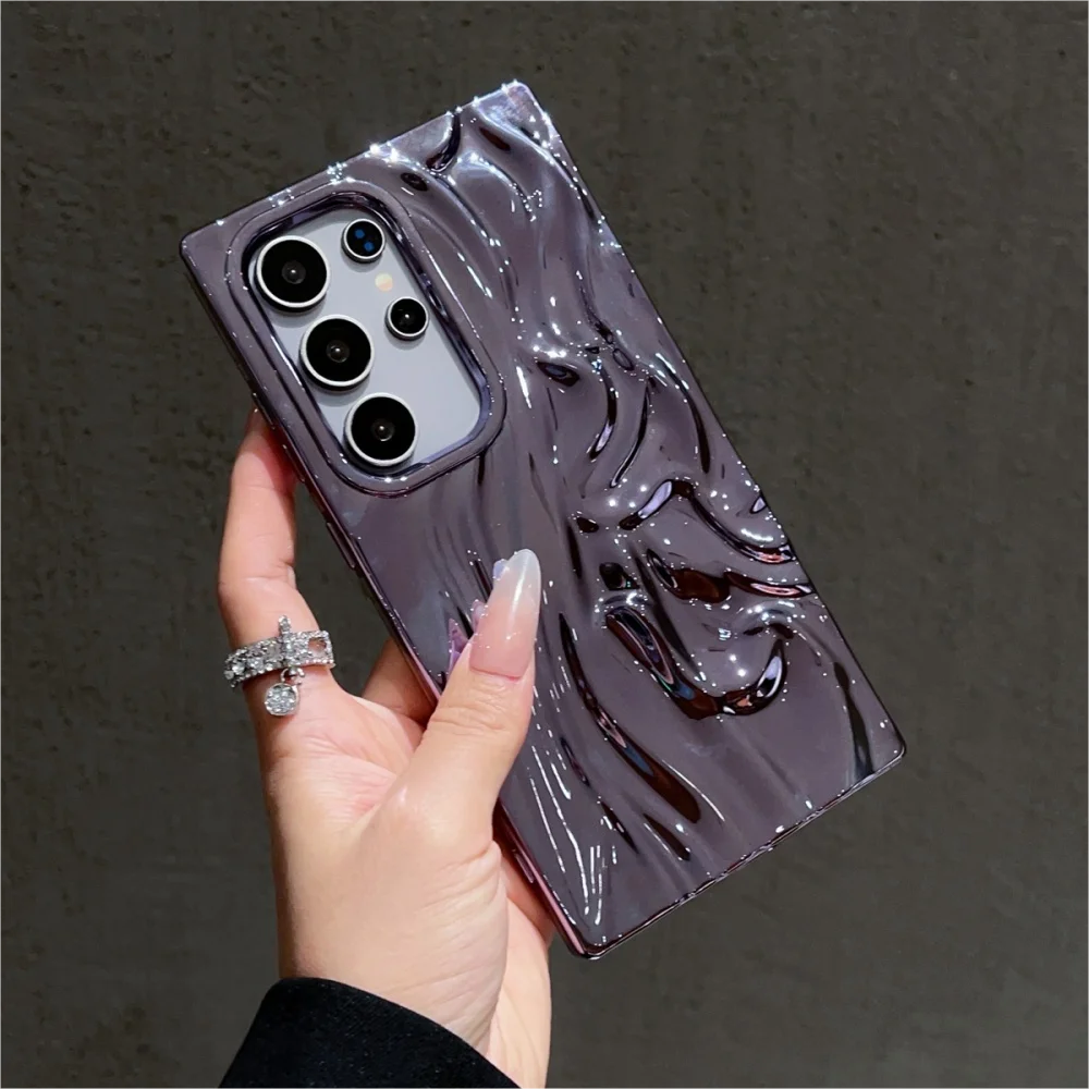Glossy Plating Phone Case with Matte 3D Wave Design