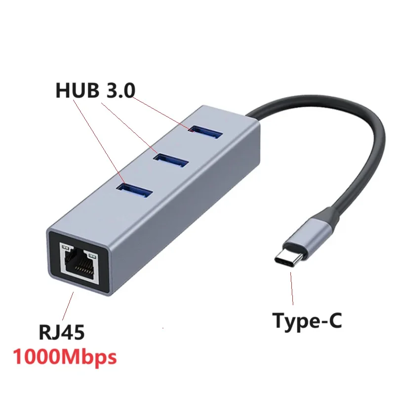 

1000Mbps Rj45 Usb3.0 To Ethernet Adapter Type-c To Rj45 Gigabit Ethernet Laptop Drive-free Network Card 3 Port Usb 3.0 Hub