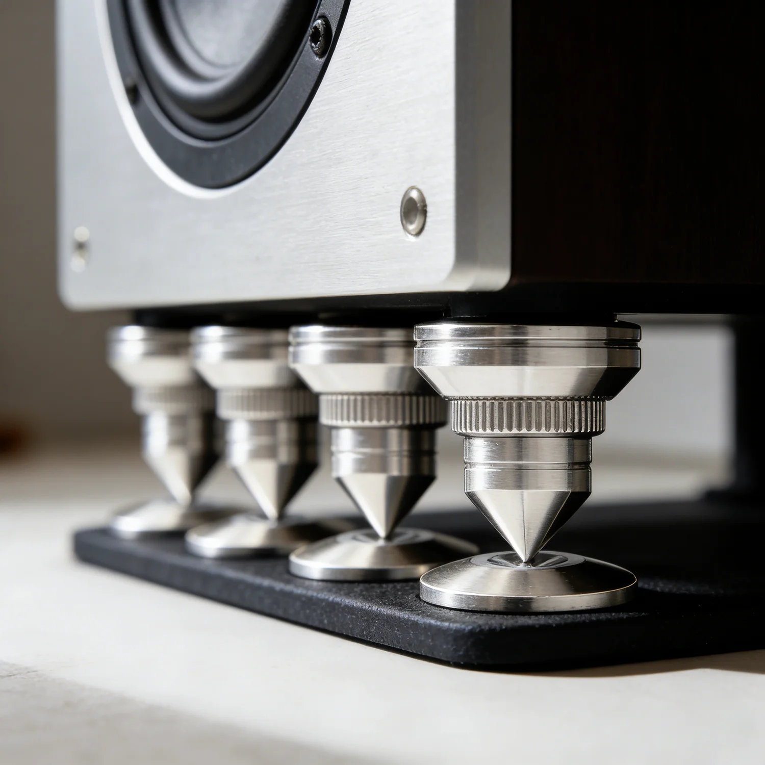 4 Stück Lautsprecherspikes, Anti-Vibrations-Lautsprecherständer für HiFi-Geräte und Lautsprecher, verstellbarer Bodenschutz, belastbar bis 218 kg