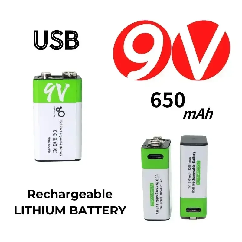 

9v rechargeable crown , USB, 650mAh, for multimeter, microphone, remote control, KTV,toy, fast charging,rechargeable 9v battery