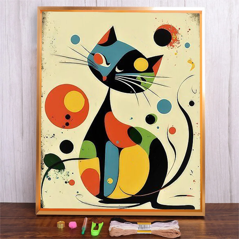 Cartoon Painting Diy Cotton Thread Embroidery Kit Creative Diy Abstract Animal Cat Pattern Cross-Stitch Kits Kids Craft Gift
