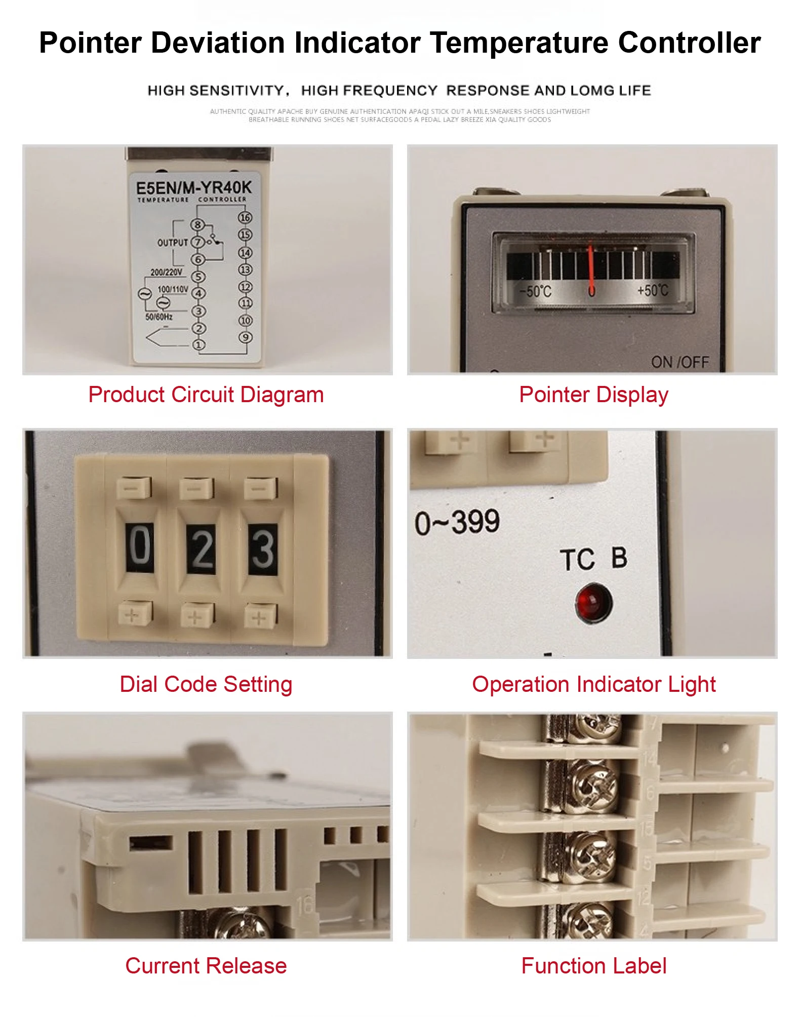 Pointer Temperature Controller E5EM-YR40K K-Type Thermocouple 0‑399°C Analog Rot