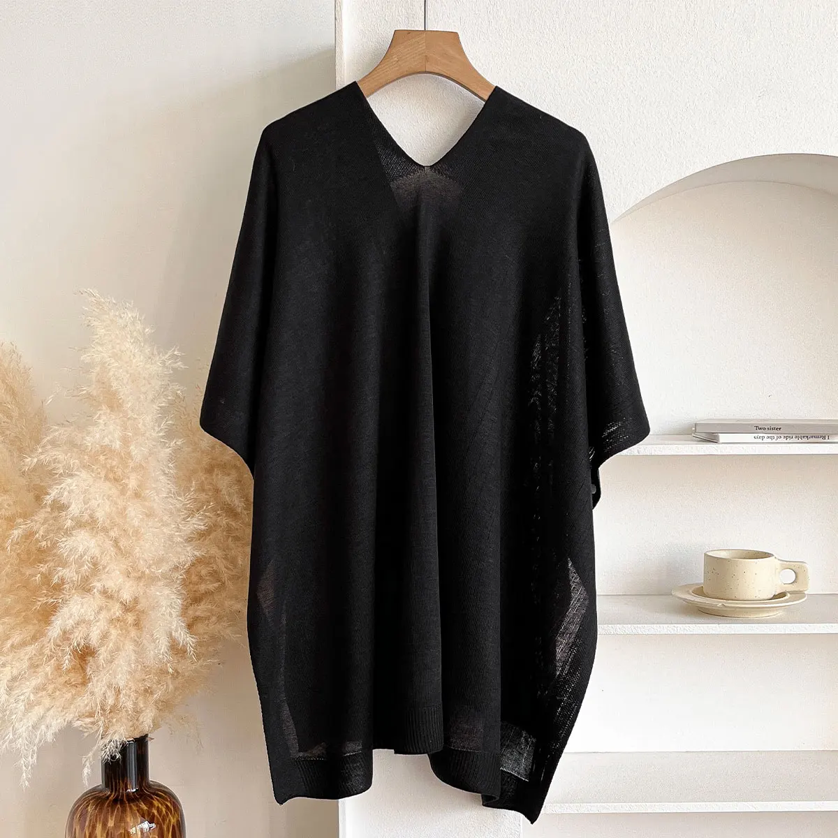 2025 Latest Design Knitted Cloak Women V-neck Solid Color One Button Shawl Simple Fashion Soft Thin Sunscreen Coat Female Scraf