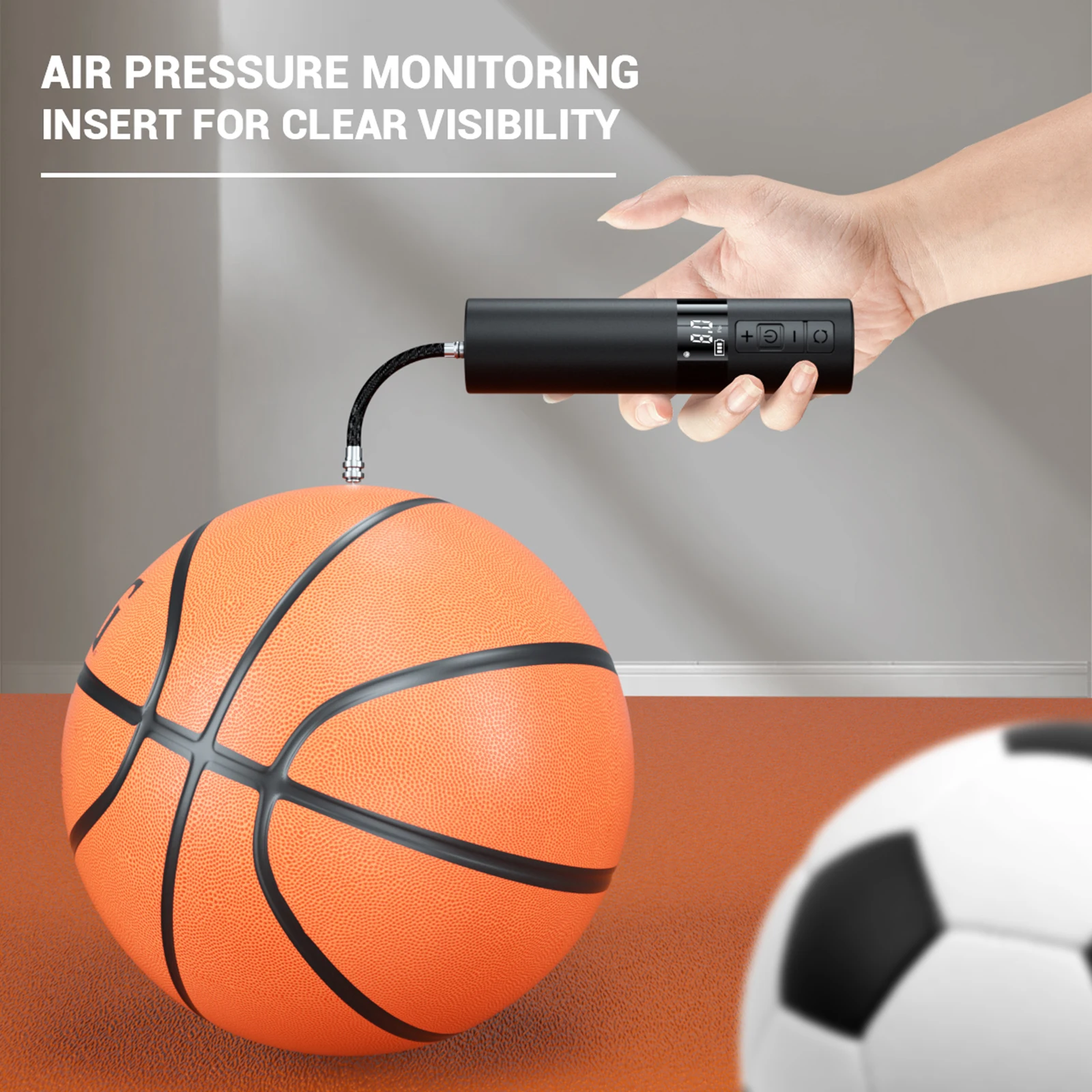 Electric Air Ball Pump, Portable Battery Powered Ball Pump with LCD Display Needles 12 PSI Mini Air Pump for Basketball Football