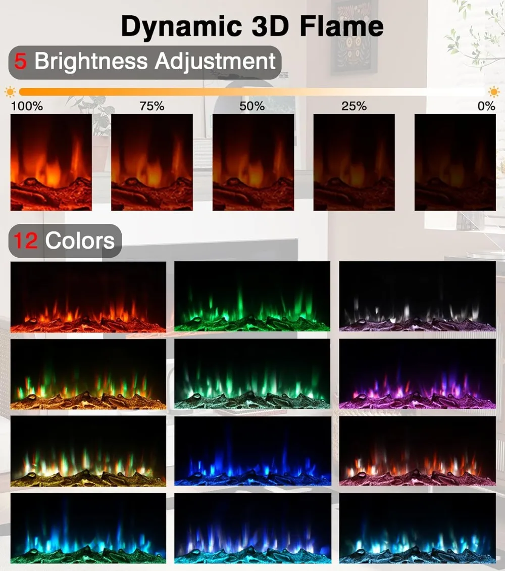 30" Freestanding Electric Fireplace Heater with Mantel, 12 Flame Colors, 1500W for Living Room