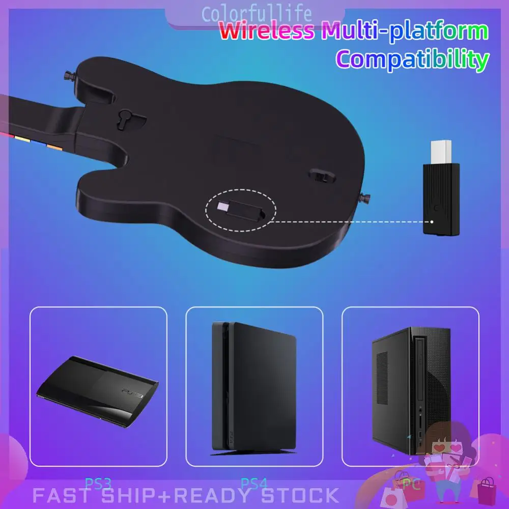 Kabelloser Gitarren-Controller, 2,4 G kabelloser Gaming-Controller mit Gurt und kabellosem Dongle, PC-Controller für PS4, PS3, PC, Guitar Hero