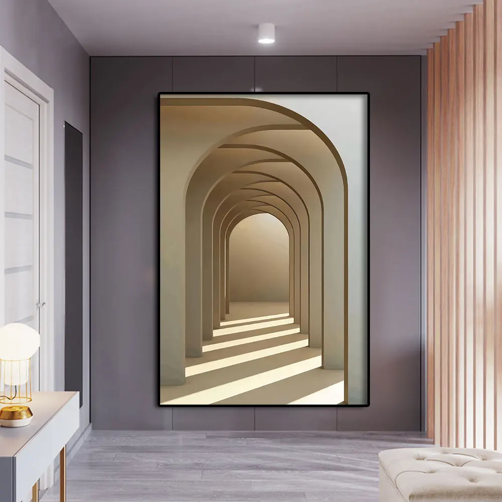 

Modern Pastel Arch Hallway Architectural Corridor With Empty European Photography Arch Art Entrance Room Decor Canvas Paintings