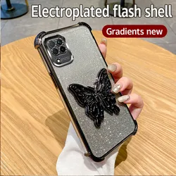 Elegant Glitter Shockproof Butterfly Holder Phone Case – Plating Finish for A02S (Black)