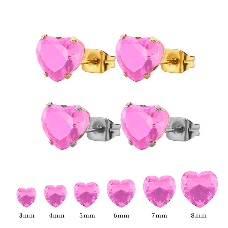 Uelf Fashion Statement Bijoux Niedliche romantische Edelstahl rosa Kristall Liebe Herz Ohrstecker für Frauen Hochzeit Ohrring