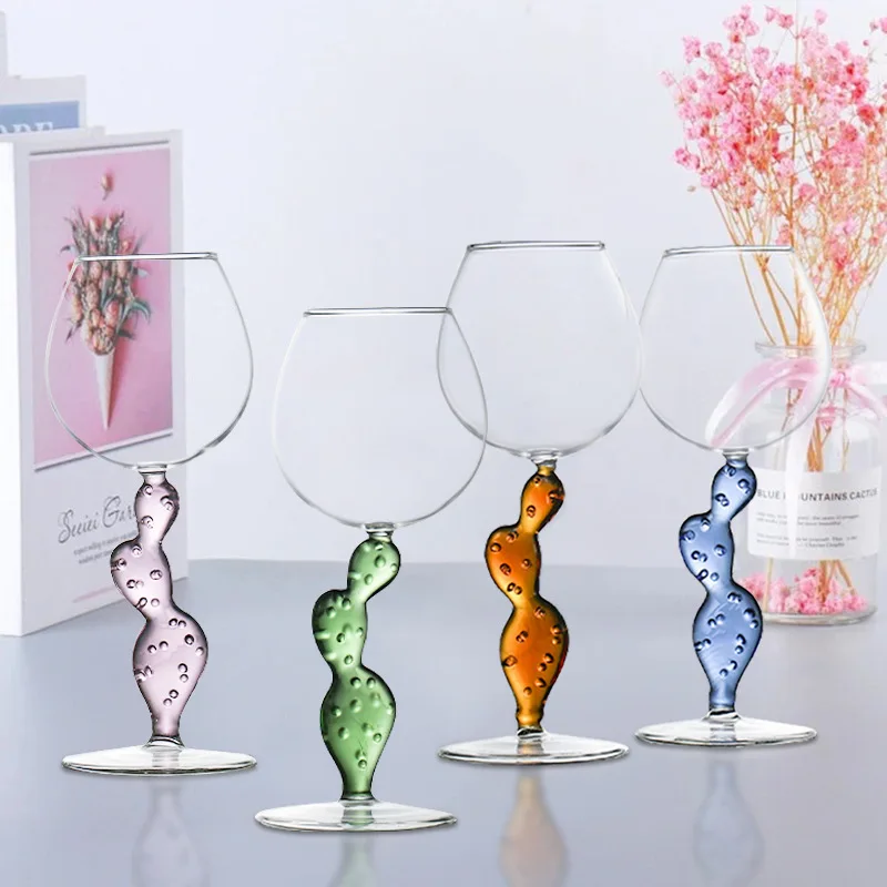 Glass Drinkware Italian Design Crystal Cactus Glass Handmade Red Wine Tumbler Wedding Gifts Champagne Cocktail Bordeaux Cup