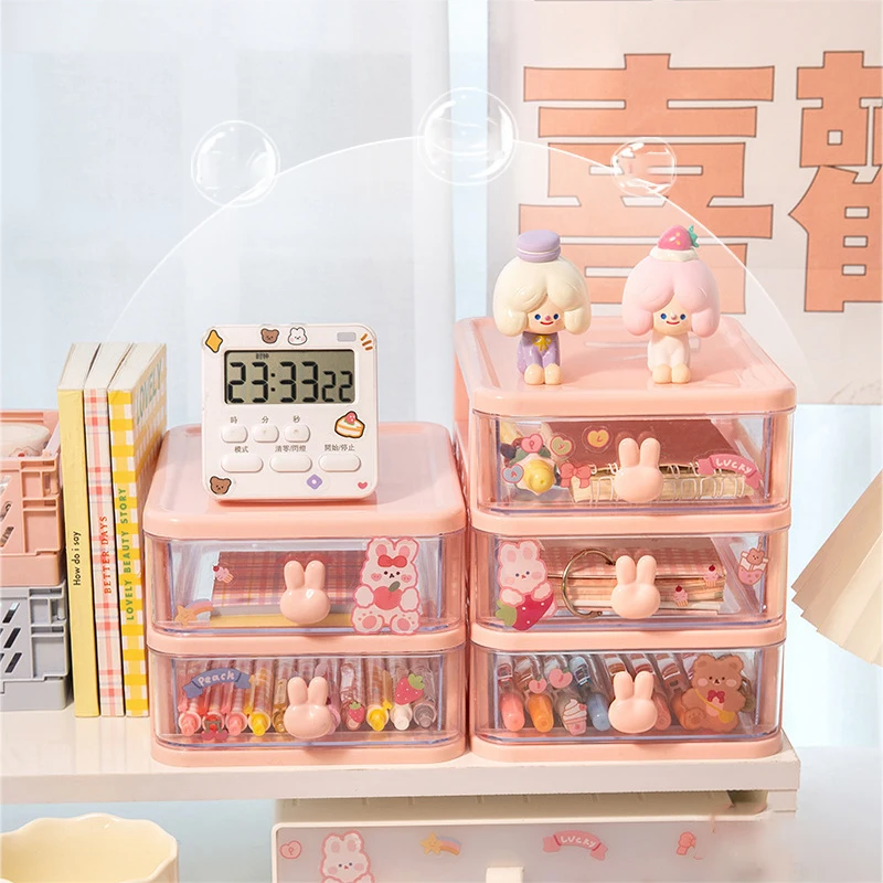 Kawaii Stationery Drawer Storage Boxes Desktop Student Ins Drawer Pen Holder Office Organizers New Small Debris Rack Cute