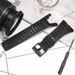 Waterproof Silicone Rubber Watch Band - Durable Replacement Strap for 24mm (Black)
