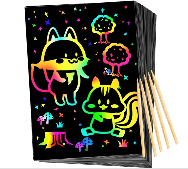 Scratch Paper Art For Kids 50 Pcs Magic RAINBOW Off Set Crafts Arts  Supplies Kit