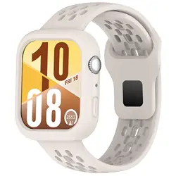 Versatile 2 - in - 1 Silicone Watch Strap and Case - Adjustable Replacement Band for Watch Fit 4 (Beige)