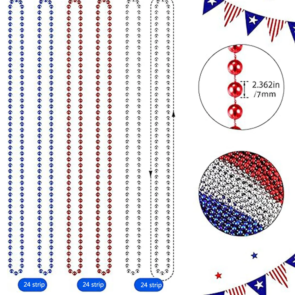 24 Stück Karneval 7 mm Perlen Halsketten Bulk Kostüm Halskette für Veranstaltungen und Partys Neuheit Metallic Farben Party Perlen Halsketten – Detail 8