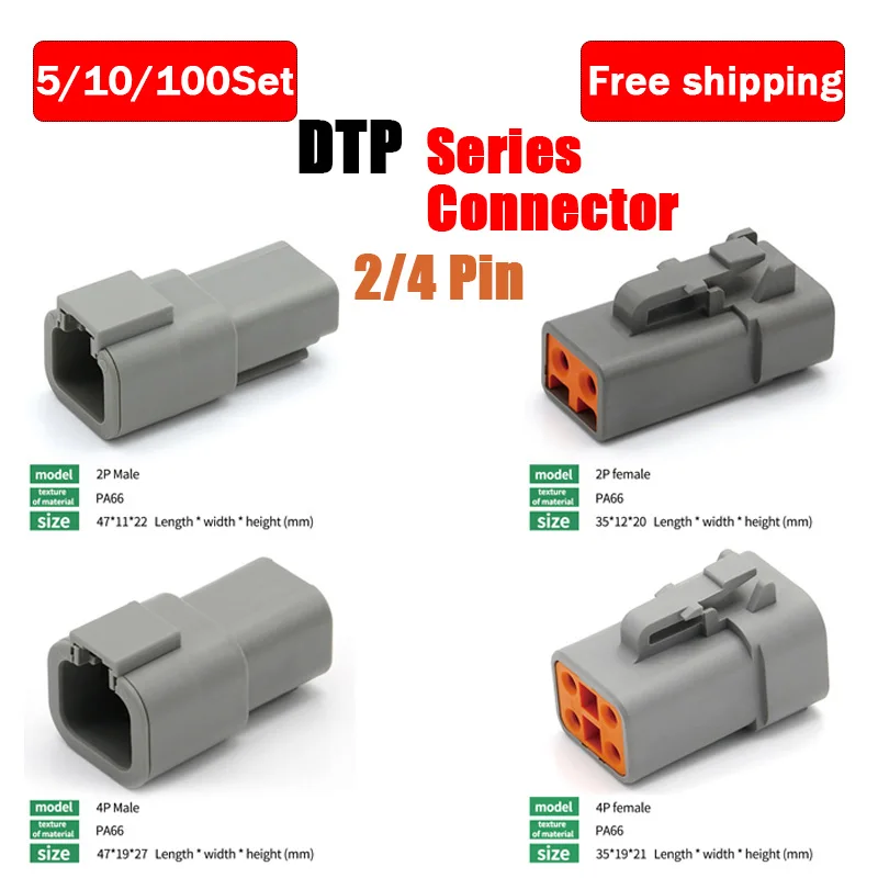 Deutsch Dtp tipo Conector Automóvel Impermeável Alta Corrente Masculino Feminino Plug Dtp042 Dtp06-2s Dtp044p Dtp06-4s 10 100set