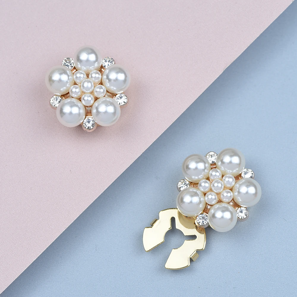 Button Covers Faux Pearl Rhinestone Shirt Cufflinks Pins For Ladies Clothing Sleeve Buttons 2pcs