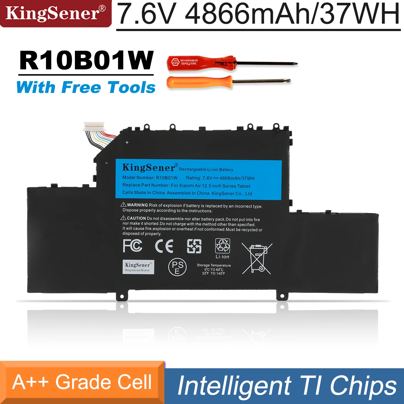 Bateria do Portátil de Kingsener R10b01w R10bo1w para Xiaomi mi ar 12.5 Série Notebook 16120101 161201-aa 7.6v 4866mah 37wh