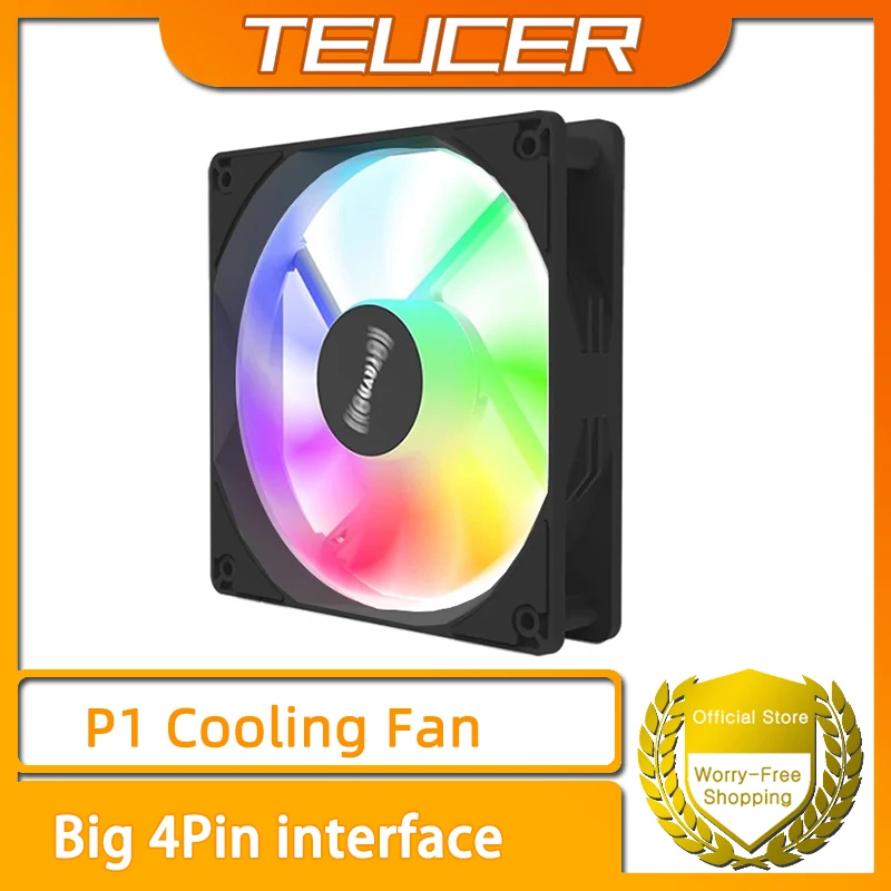 TEUCER P1 PC ventilateur grand 4 pouces 120mm 12V RGB couleur effet de lumière ordinateur de bureau radiateur boîtier ventilateur de refroidissement
