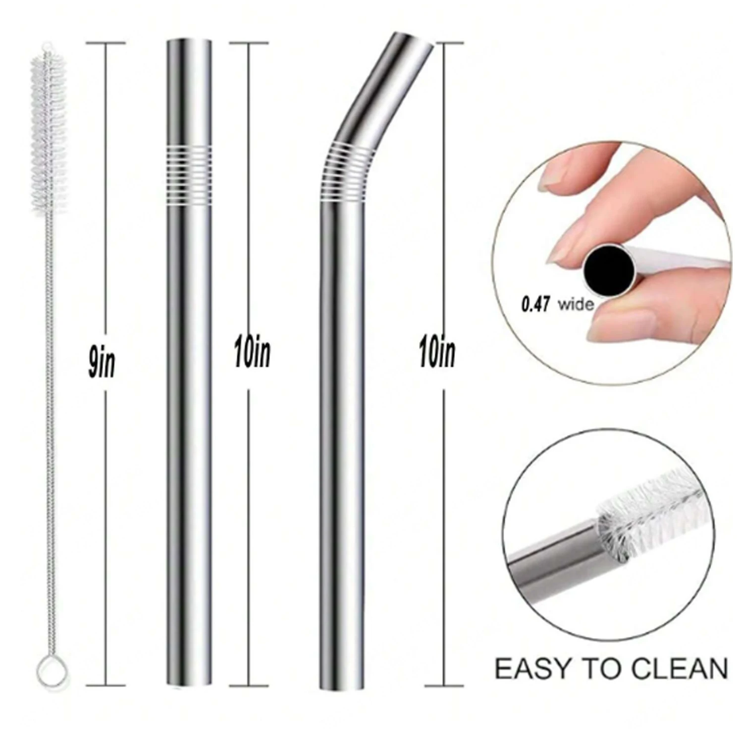 4PCS Stainless Steel Smoothie Straws, Extra Wide Reusable Metal Drinking Straws for Milkshake, Smoothie with 1 Cleaning Brush
