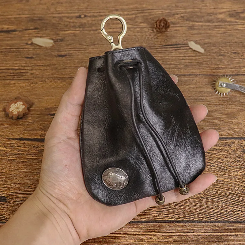 

Women's Small Genuine Leather Coin Wallet Men Mini Purses Drawstring Clutch Money Bags Portable Sachet Pouch New Manual Craft