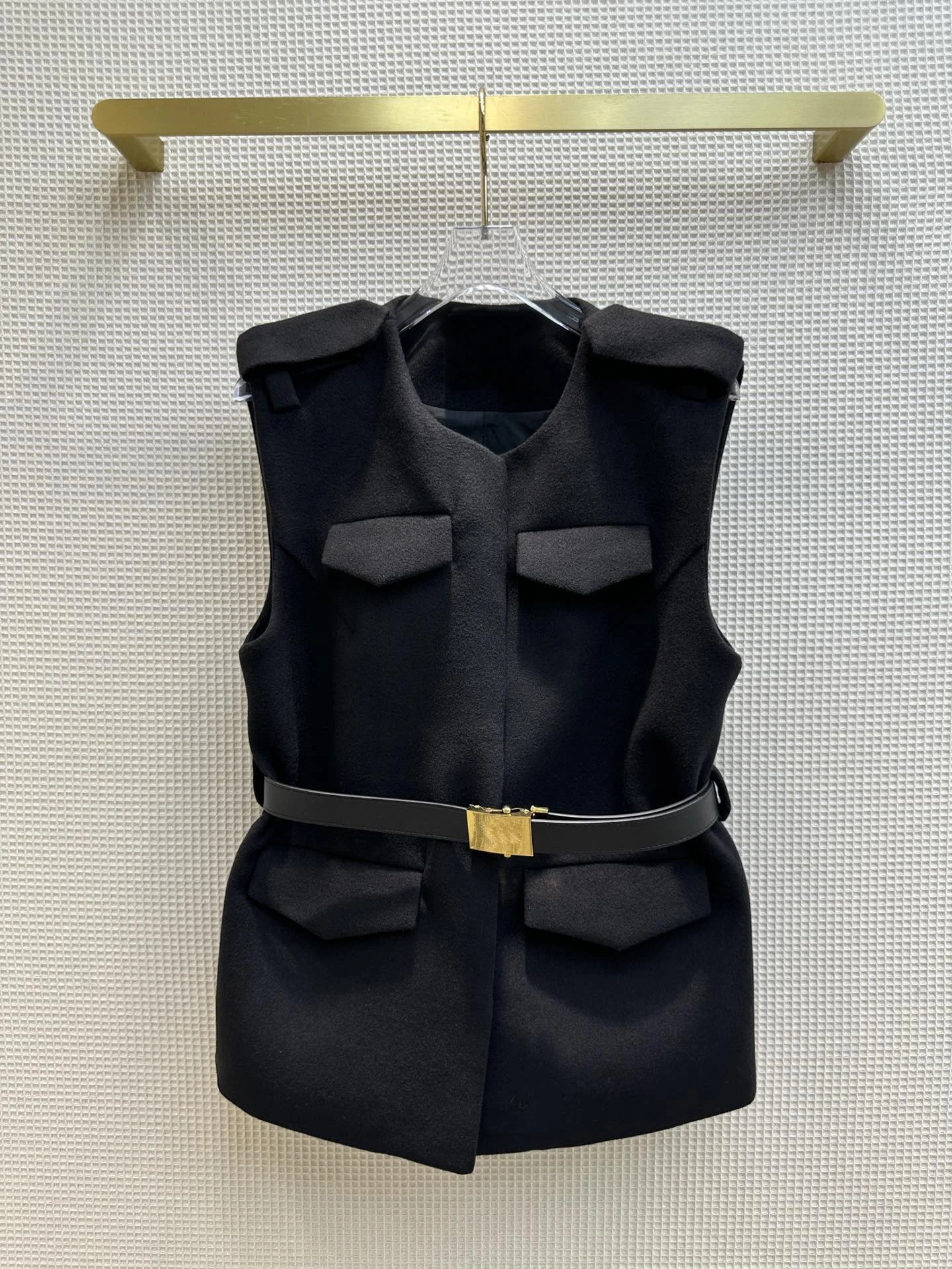 

202323 Autumn and winter round neck wool vest coat medium long three-dimensional version10.21