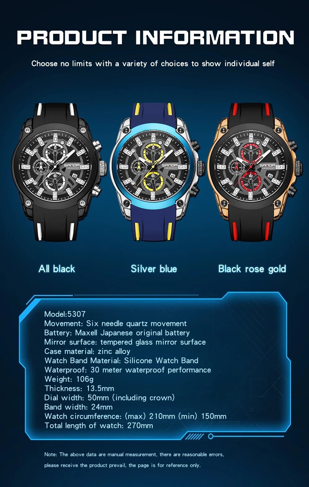 2023 New Quartz Silicone Waterproof Three Eyes Six Pin Fluorescent Watch Fashion Simple Calendar Pin Scale Sanda 5307