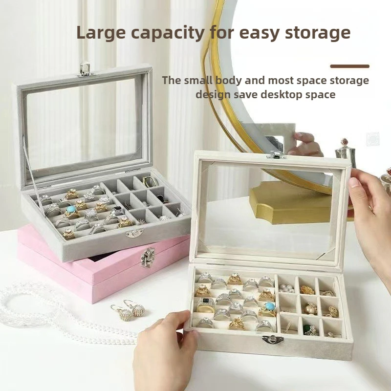 Necklace Earring Jewelry Storage Box Transparent Glass Velvet Organizer Box Dust-proof Household Accessory Packaging Boxs 2