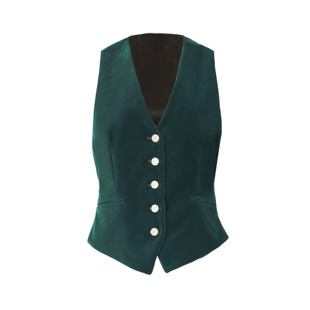 Velvet Vests for Lady V Neck Black Suit Vest Women's Waistcoat Casual Sleeveless Single Breasted Jacket Winter Office Party 4