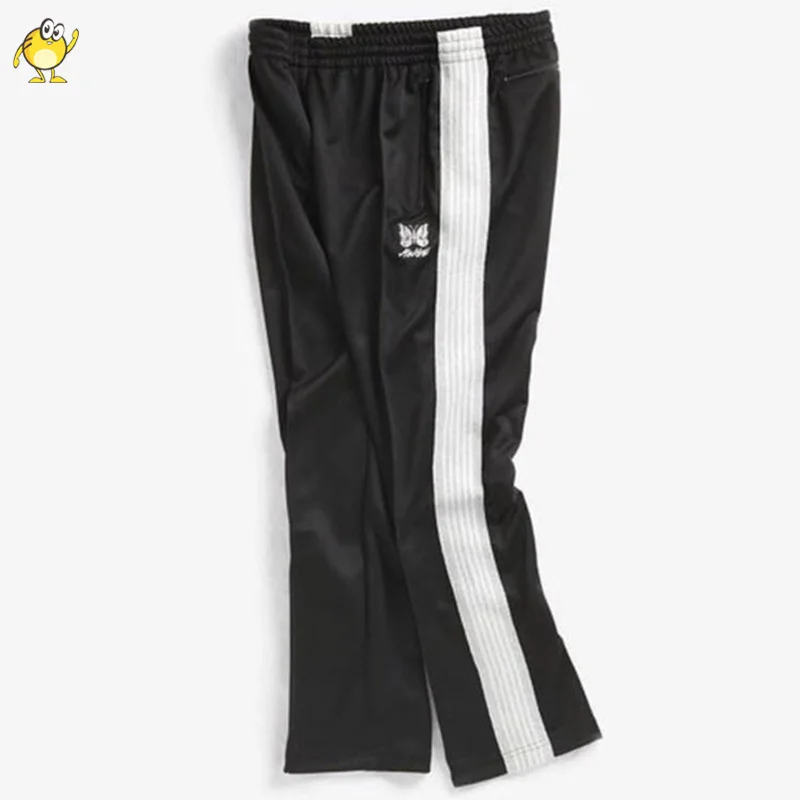 

AWGE Needles Pants Men Women's Straight Sweatpants Webbing Striped Butterfly Embroidery Spring Autumn Casual Couple Trousers