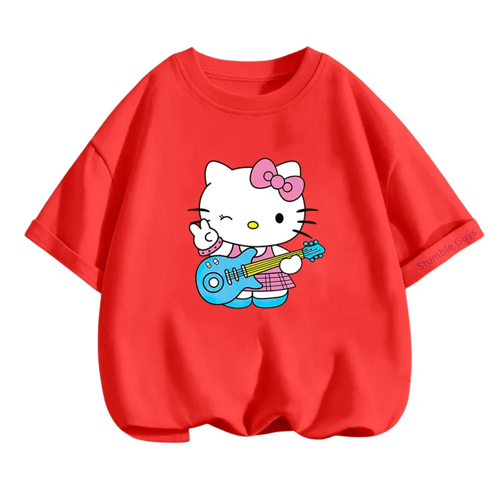 Sanrio 헬로 키티 키즈 패션 티셔츠 3-14Y 소년 의류 소녀 여름 애니메이션 티셔츠