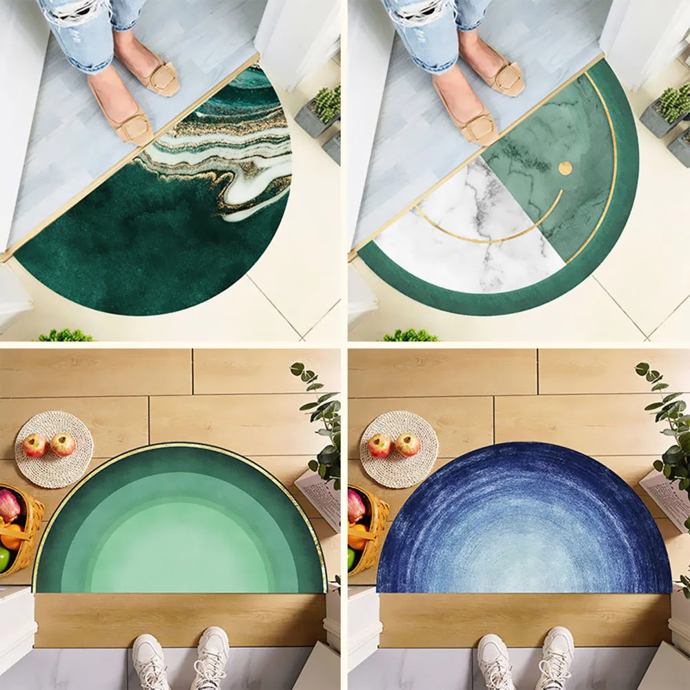 

Entrance Doormat Anti Slip Floor Mat Minimalism Art Style Bedroom Carpet Half Round Water Absorbent Bath Mats Bathroom Rugs