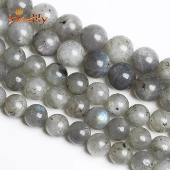 자연 Labradorite Larvikite 스톤 비즈 그레이 문스톤 라운드 루스 스페이서 비즈 쥬얼리 DIY 만들기 팔찌 4 6 8 10 12mm