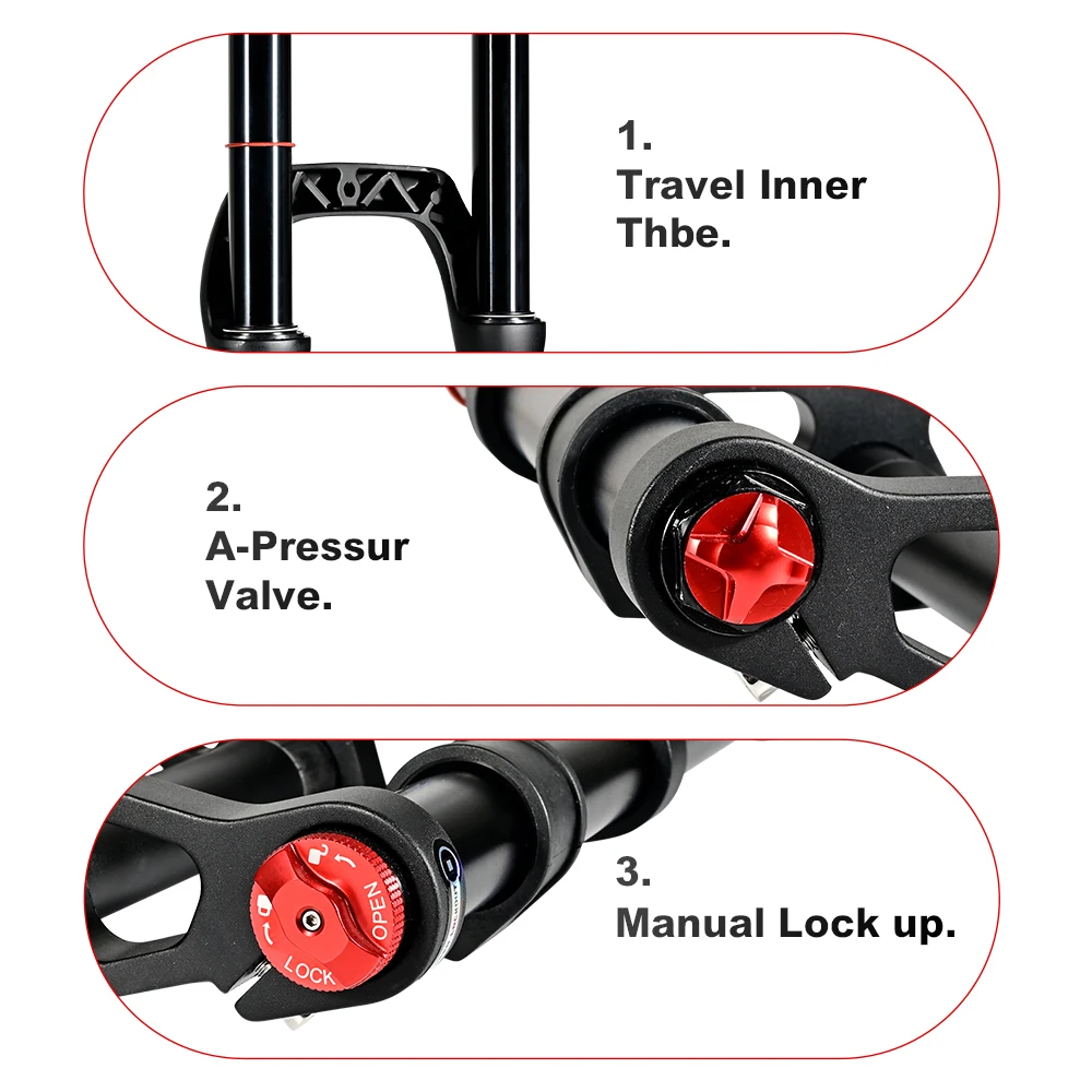 NANLIO Double Shoulder Air Suspension Fork, 20 26 Inch Fat Bike Snow E Bike MTB Fork 135x9mm Double Crown 34mm Tube - Image 4