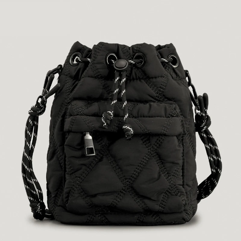 

Casual Drawsting Padded Women Shoulder Bags Nylon Quilted Crossbody Bag Vintage Bucket Bag Small Tote Female Purses 2022 Winter