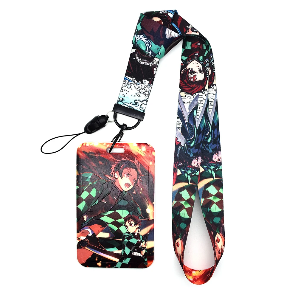 Cartoon Card Set Lanyard Jewelry Boy Rengoku Kyoujurou Agatsuma Zenitsu Kamado Tanjiro Color Relief Neck Strap ABS Card Cover