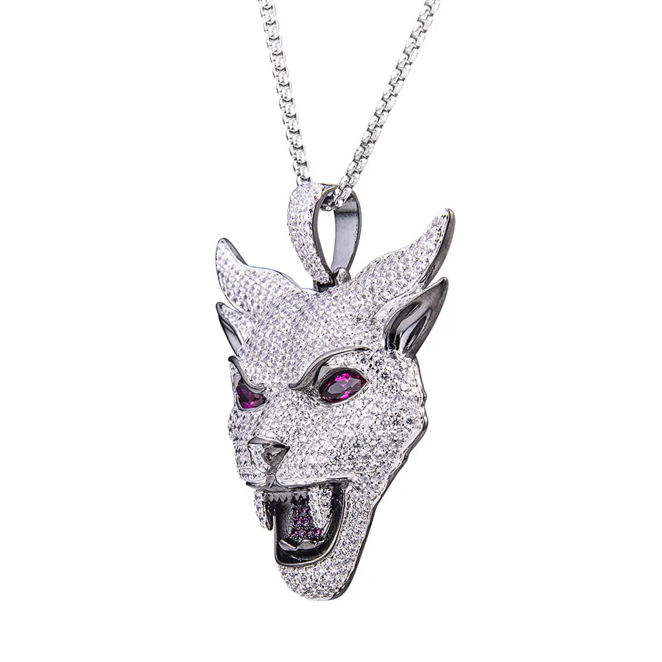 VANAXIN Iced Out Men's Hip Hop Wolf Head Pendant Animal Necklace CZ Zircon Rock Punk Rapper Black Gun Jewelry Gift 6