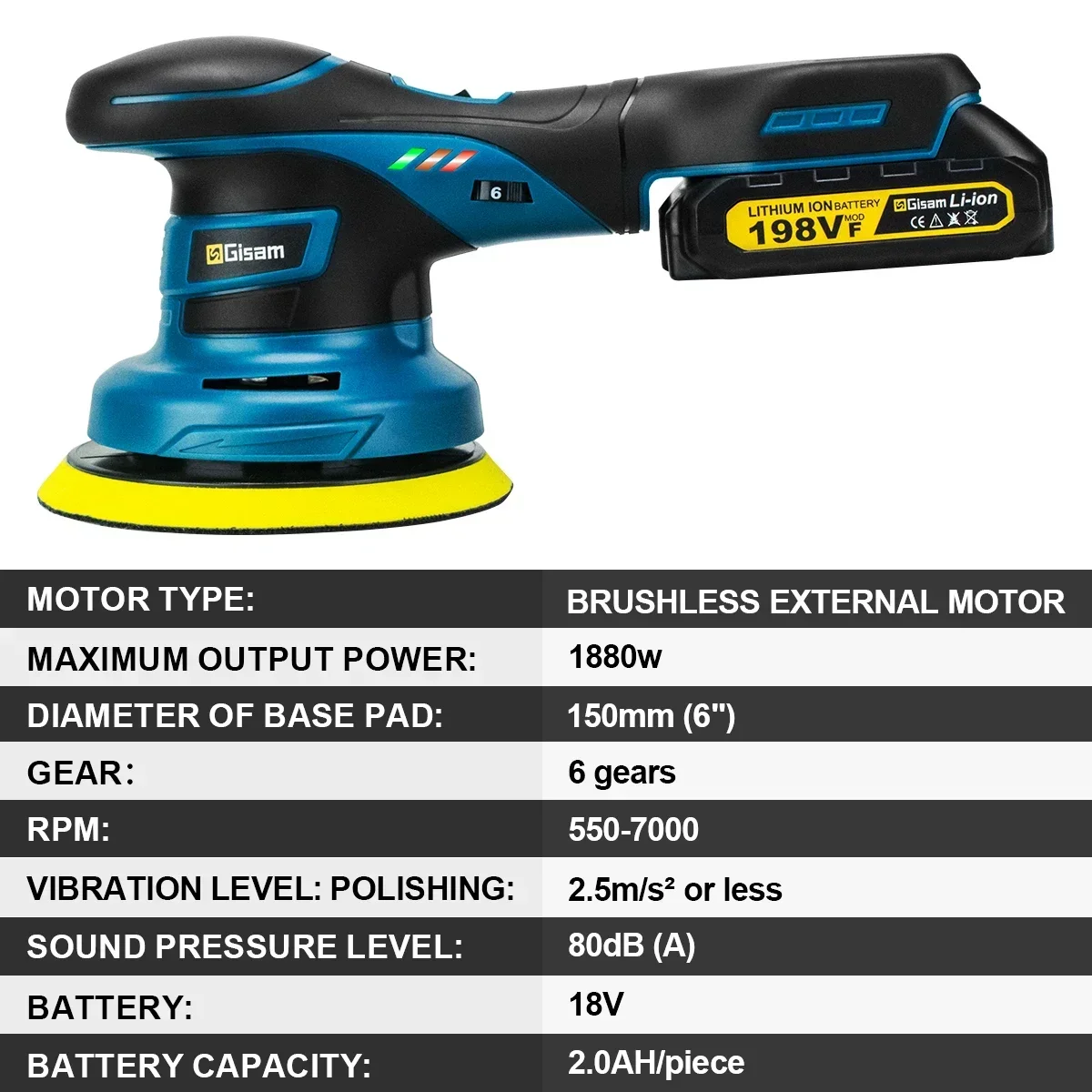 7000RPM 6Gear Brushless Cordless Car Polisher Electric Polish Machine Tool For Makita Battery Pin