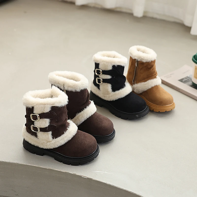 Children's Winter Boots for Girl Warm Furry Princess Fashion Platform Ankle Boots Soft Furry Non-slip Kids Causal Cotton Boots