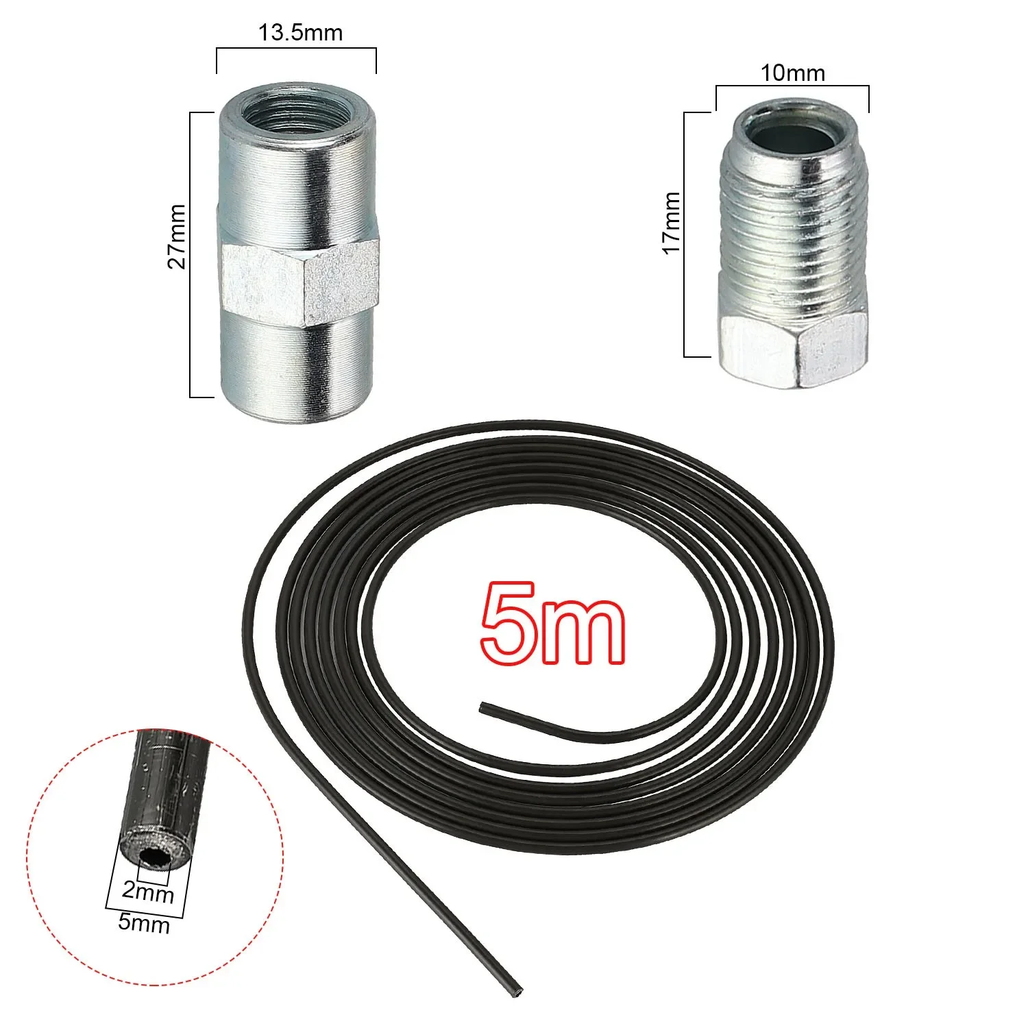 Newest 2*5m 3/16" (4.75mm) Brake Pipe With 20 Nuts And 10 Connector Kit Steel Plated PVF Brake Pipe Hose