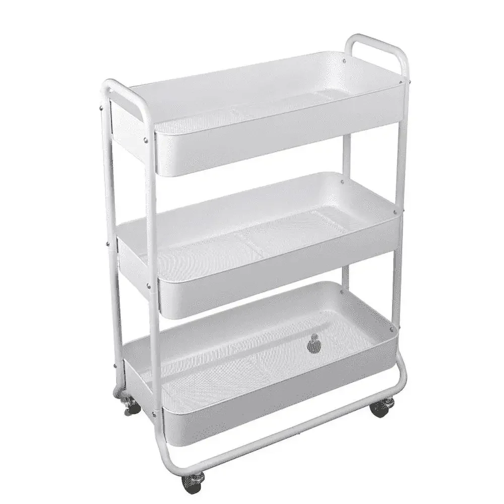 Metal Utility Cart 3 Tier White Rolling Laundry Organizer Adult Child StorageBasket Easy Assembly