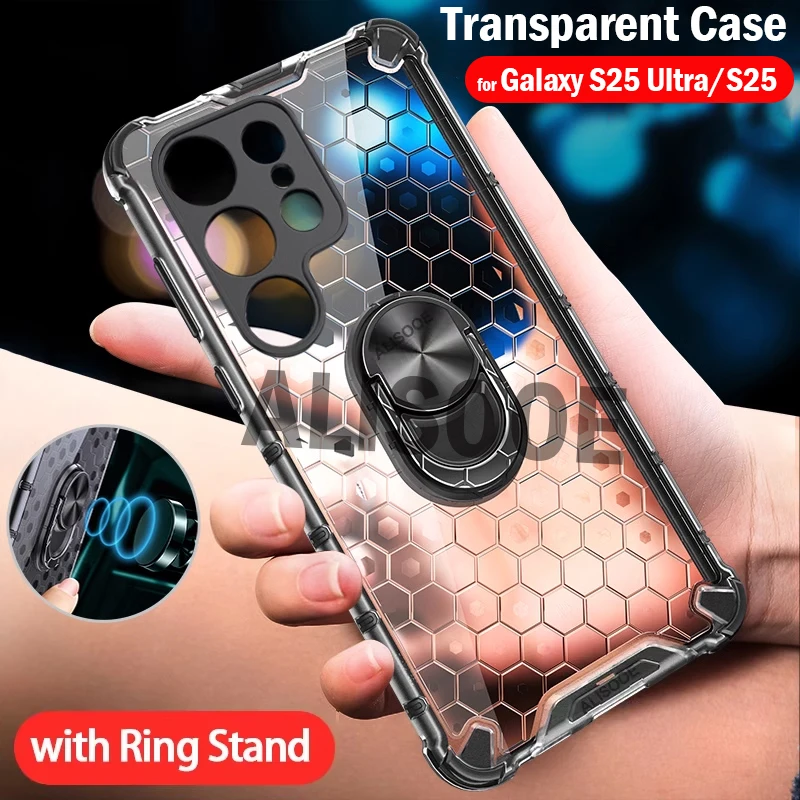 Honeycomb Texture Clear Ring Stand Phone Cover