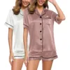 Womens Silk Satin Pajamas Set Short Sleeve Two-Piece Pj Sets Sleepwear Loungewear Button-Down Plus Size 2024 Hot Selling Wear 3
